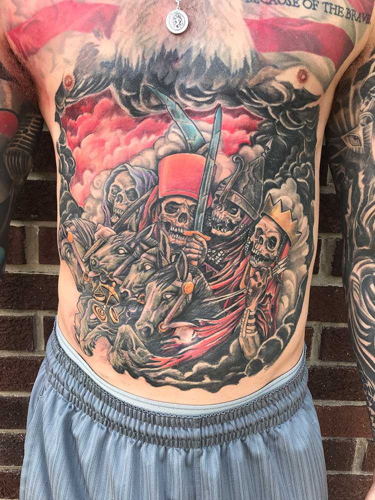 4 horsemen of the apocalypse sleeve Session 23 Done by Albert Alley  Cat Colden of Alley Cats elite tattoo world Columbus GA  rtattoos